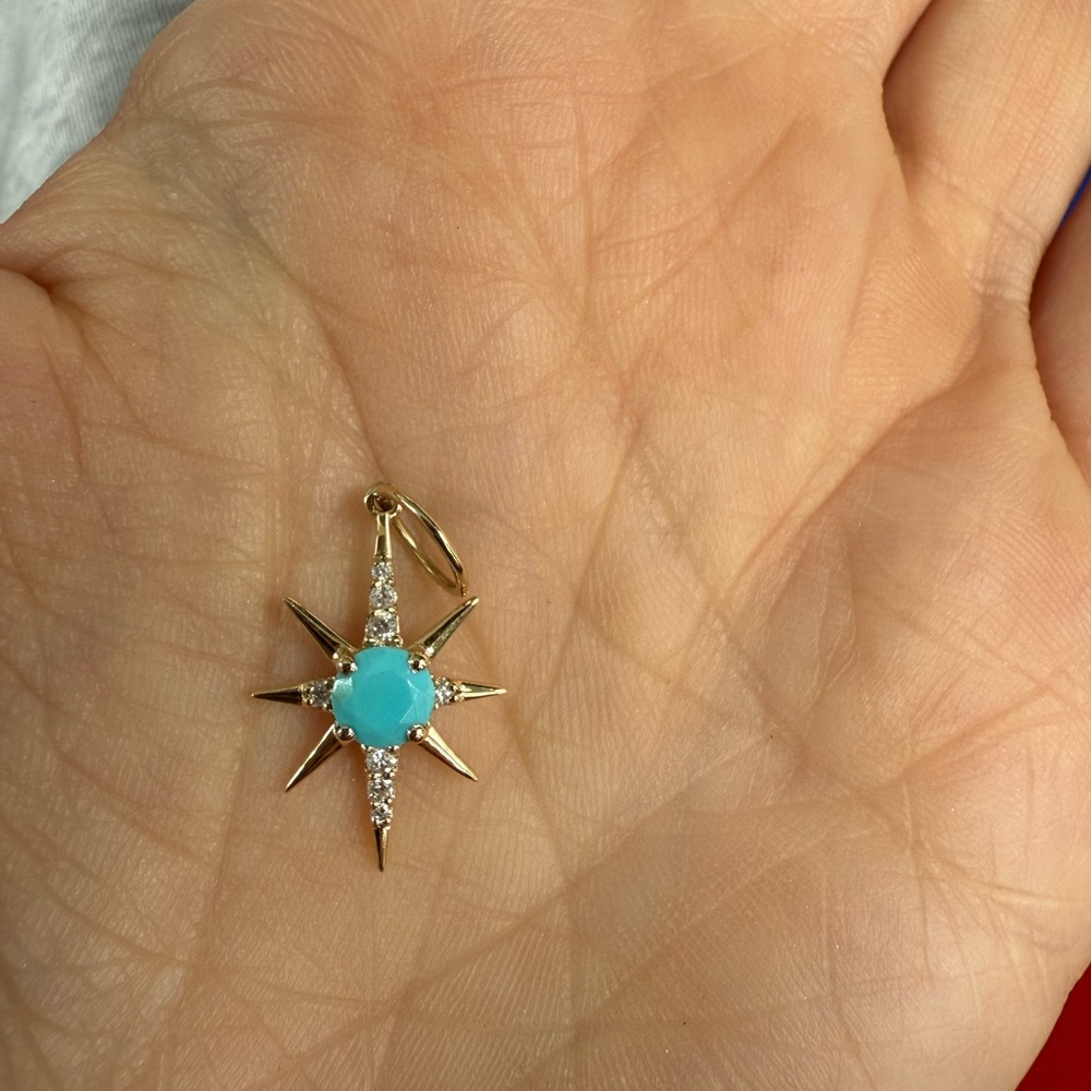 14k Gold Starburst Pendant with Diamonds and turquoise